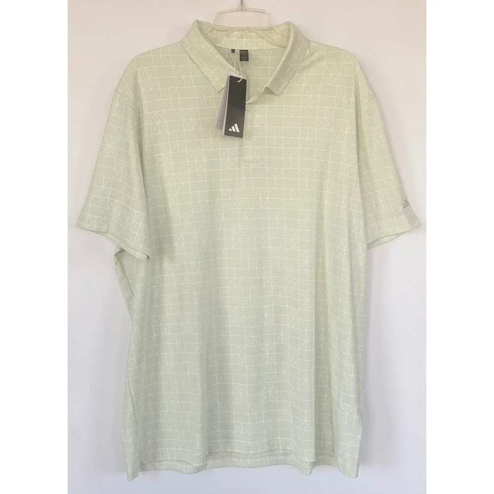 Adidas Mens XL Golf Polo Shirt Mint Green Geometric Grid Pattern NWT Stretch